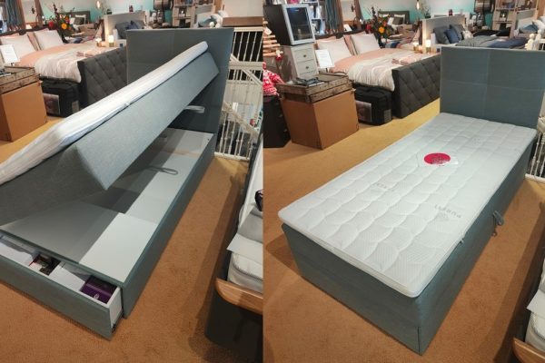 Dit handige bed moet plaats maken voor de nieuwe collectie. Een mooie boxspring met extra bergruimte onder het bed en aan het voeteneinde nog een opberglade. Graag voor de kerst in huis? Kom gauw langs en wij gaan het regelen.