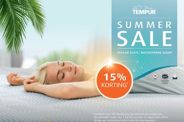 Tempur summer sale, profiteer nu van 15% op een Tempur matras, Tempur bed of Tempur kussen
